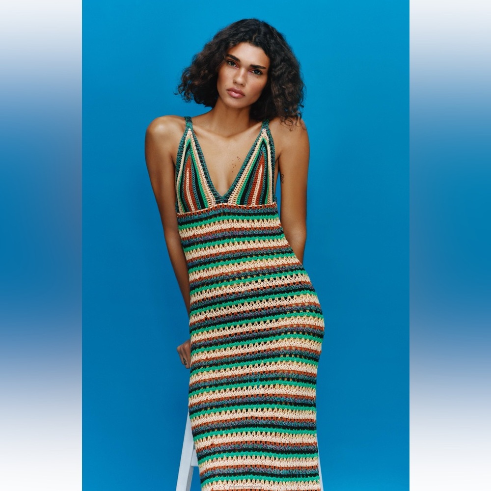 Zara striped knit crochet dress size small